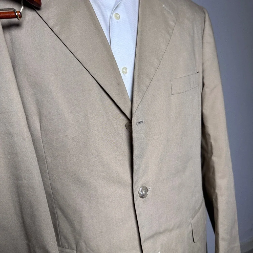 Brooks Brothers 346 Suit Mens 43R 34W Khaki Solid Stretch Cotton 3-Button Blazer